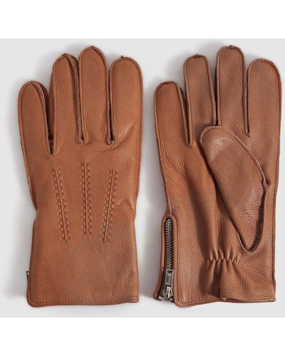 Reiss Iowa - Tan Leather Gloves - Brown