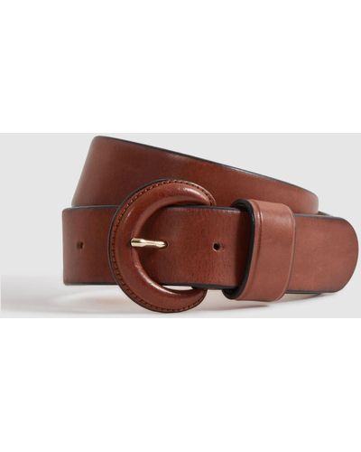 Reiss Nina - Tan Leather Round Buckle Belt - Brown