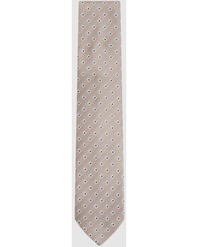Reiss Apollinare - Oatmeal Silk Blend Floral Print Tie - White