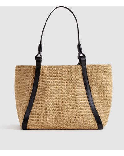 Reiss Nova - Natural Raffia Leather Strap Tote Bag, One