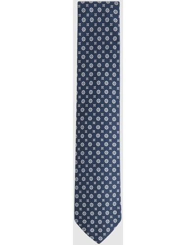 Reiss Budelli - Airforce Blue Silk Floral Medallion Tie, One