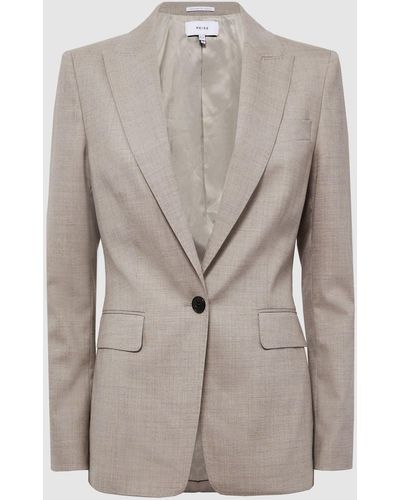 Reiss Emily - Oatmeal Wool Blend Tailored Blazer - Gray