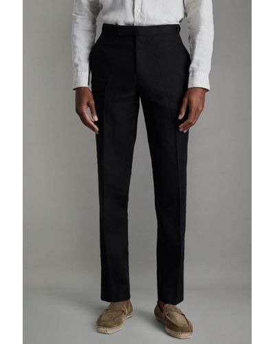 Reiss Kin - Black Slim Fit Linen Adjuster Pants
