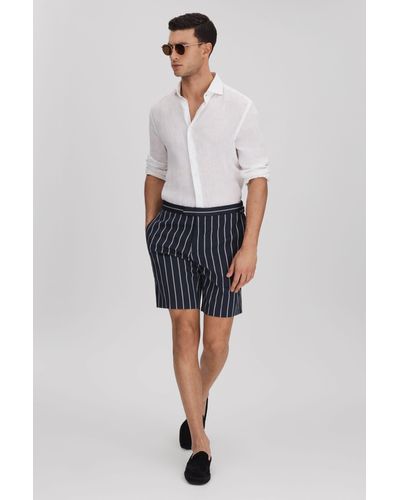 Reiss Lake - Navy/white Striped Side Adjuster Shorts - Blue