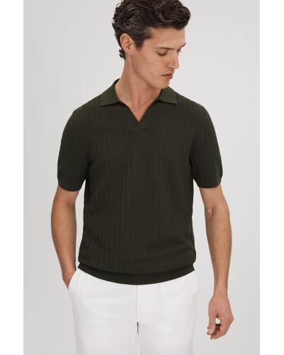 Reiss Mickey - Hunting Green Textured Modal Blend Open Collar Shirt, Xs - Black