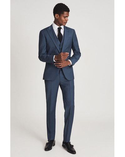 Reiss Extra - Airforce Blue Wool Slim Fit Waistcoat, 36r