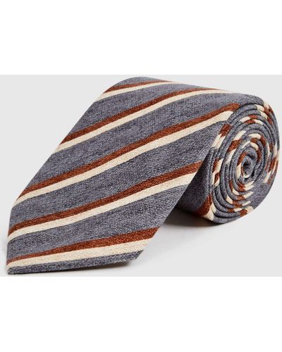 Reiss Earth - Airforce Blue Silk Striped Tie, One - Multicolor