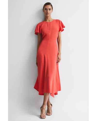 Reiss Eleni - Coral Cap Sleeve Maxi Dress - Red