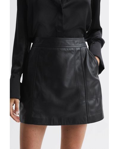 Reiss Edie - Black Leather High Rise Mini Skirt