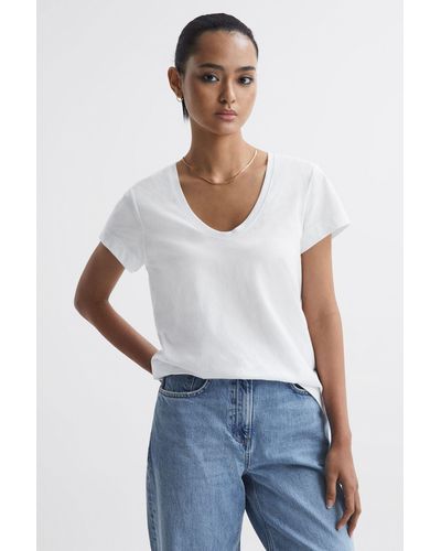 Reiss Ashley - White Cotton Scoop Neck T-shirt
