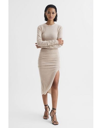 Reiss Charley - Neutral Ruched Midi Dress - Natural