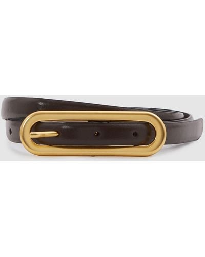 Reiss Chaya - Chocolate Thin Leather Elongated Buckle Belt, S - Brown