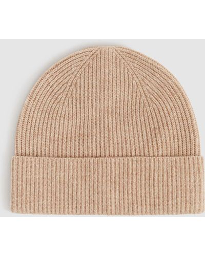 Reiss Chaise - Ecru Merino Wool Ribbed Beanie Hat, One - Natural