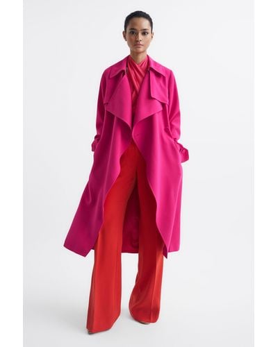 Reiss Eden - Pink Belted Trench Coat - Red