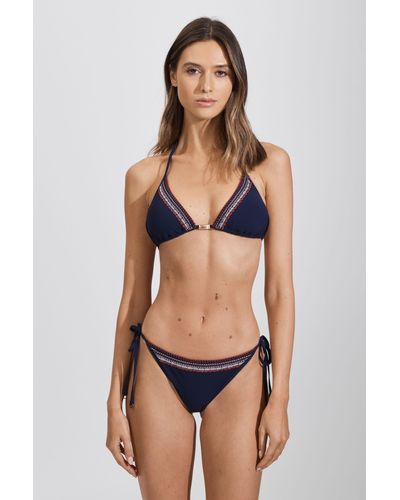 Reiss Marissa - Navy/red Embroidered Triangle Bikini Top, Us 12 - Multicolor