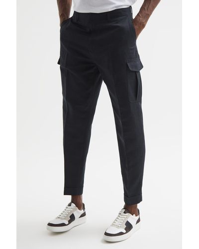 Reiss Grade - Navy Relaxed Cropped Cargo Pants, 32 - Blue