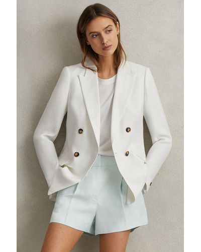 Reiss Lori - Blue Viscose-linen Front Pleat Suit Shorts - Gray