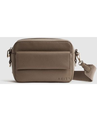 Reiss Clea - Taupe Leather Crossbody Bag, One - Brown