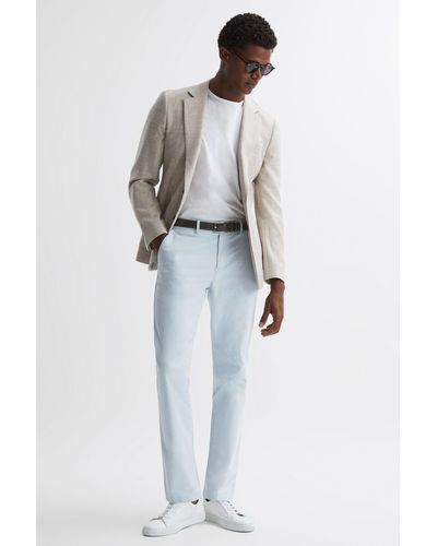 Reiss Pitch - Soft Blue Slim Fit Washed Chinos - White