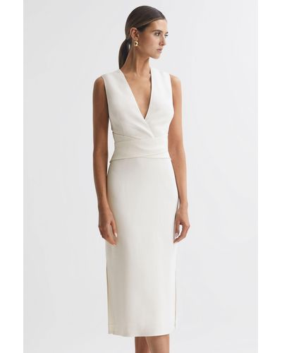 Reiss Jayla V-neck Cross-over Stretch-woven Midi Dress - White