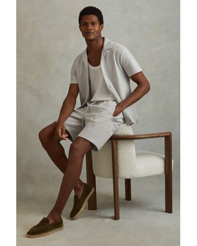 Reiss Penbrook - Light Gray Cotton Blend Jacquard Drawstring Shorts, Xl - Natural