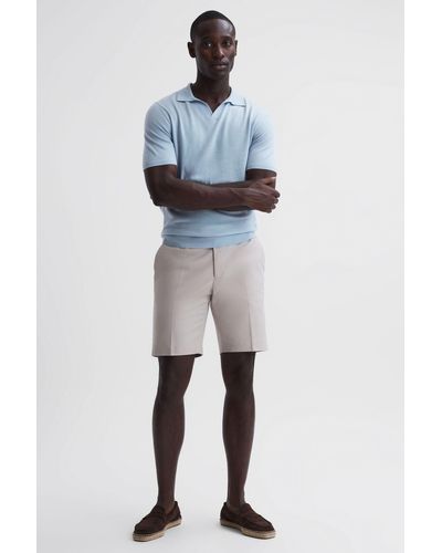 Reiss Southbury - Stone Cotton Blend Chino Shorts - Blue