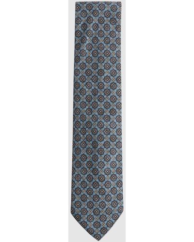 Reiss Antioco - Blue Melange/navy Silk Floral Medallion Tie, - Gray