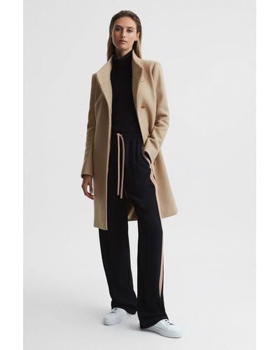 Reiss Mia - Camel Wool Blend Mid-length Coat - Natural