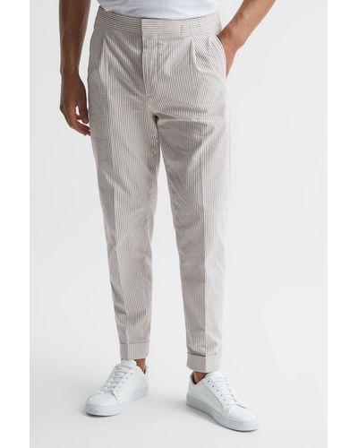 Reiss Stall - Taupe/white Stall Seersucker Relaxed Fit Pants, 34 - Gray