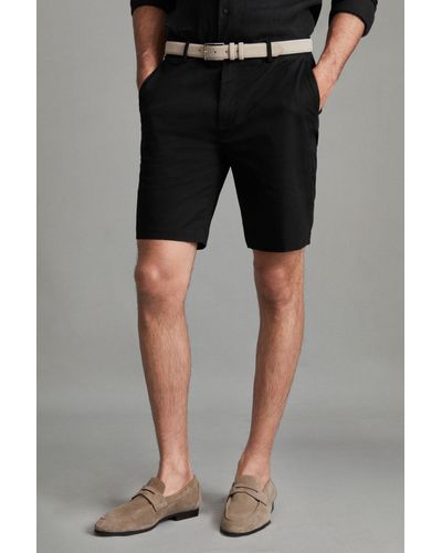Reiss Wicket - Black Modern Fit Cotton Blend Chino Shorts, 30