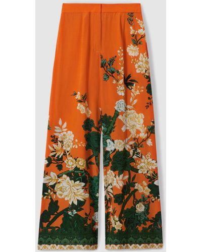 Raishma Silk Printed Wide-leg Pants - Orange