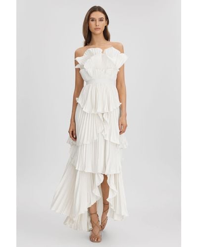 AMUR Pleated Tiered Maxi Dress - White