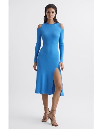 Reiss Jean - Blue Cold Shoulder Knitted Dress, M