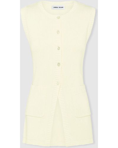 Anna Quan Knitted Cotton Sleeveless Cardigan - Natural