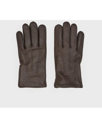 Reiss Iowa - Chocolate Leather Gloves, M - Brown