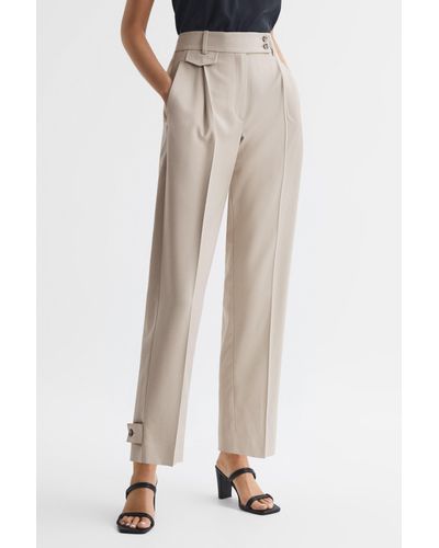 Reiss River - Stone High Rise Cropped Tapered Pants, Us 0 - Natural