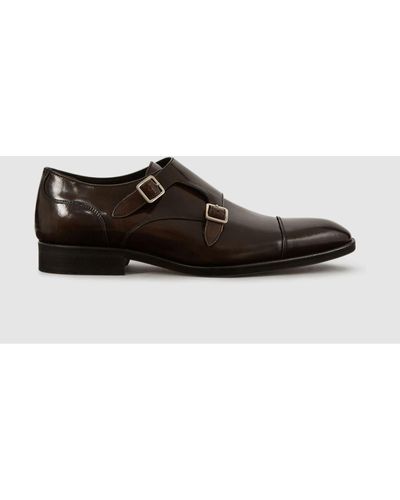 Reiss Rivington - Brown Leather Monk Strap Shoes, Us 10