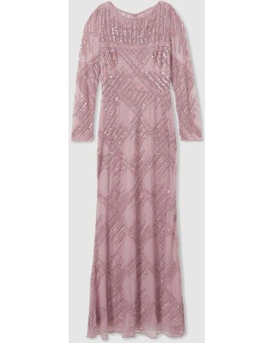 Raishma Pink Embellished Mesh Sheer Sleeve Maxi Dress