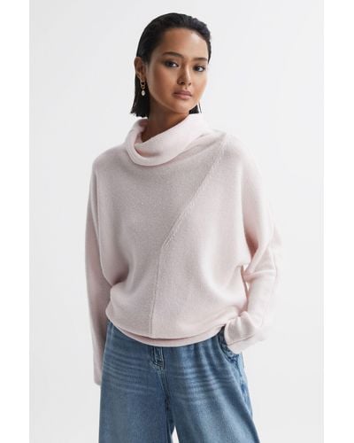 Reiss Eva - Light Pink Wool Blend Turtle Neck Sweater, L - Gray
