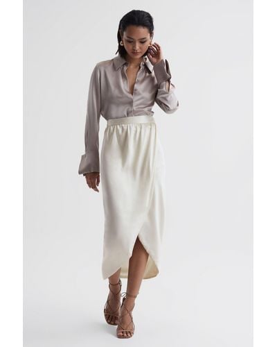 Reiss Tyra - Ivory Silk High-low Wrap Skirt, Us 14 - White