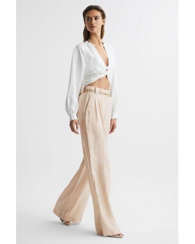 Reiss Izzie - Nude Petite Wide Leg Occasion Pants, Us 12 - Natural