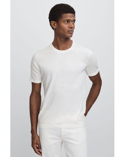 Oscar Jacobson Oscar Knitted Cotton Crew Neck T-shirt - White