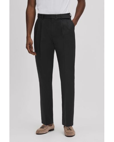 Reiss Liquid - Black Relaxed Tapered Belted Pants