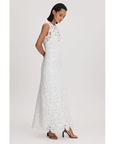 LEO LIN Fitted Crochet Midi Dress - White