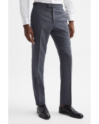 Reiss Leadenhall - Navy Slim Fit Dogtooth Pants, 38 - Blue