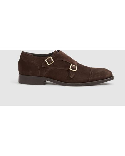 Reiss Rivington - Chocolate Leather Monk Strap Shoes - Brown