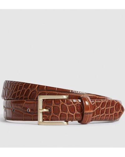 Reiss Molly - Caramel Molly Leather Croc Embossed Belt, M - Brown
