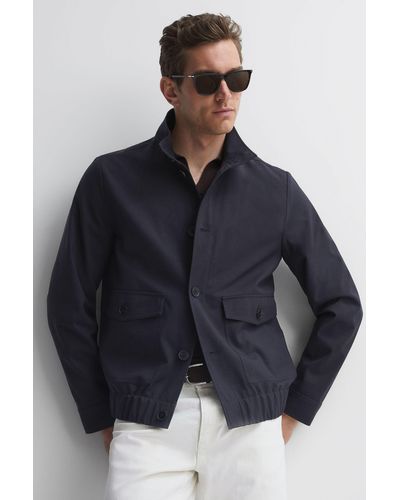Reiss Ozark - Navy High Neck Button Through Blouson Jacket, Uk 2x-large - Blue