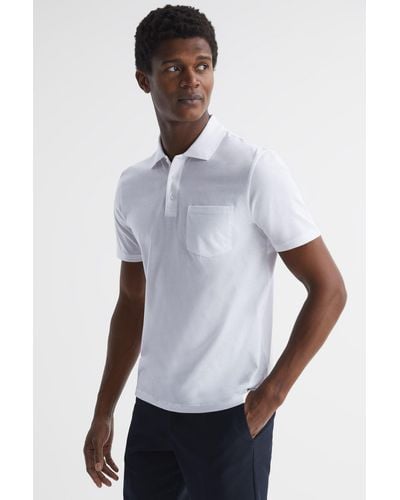 Reiss Austin - White Short Sleeve Polo T-shirt, M