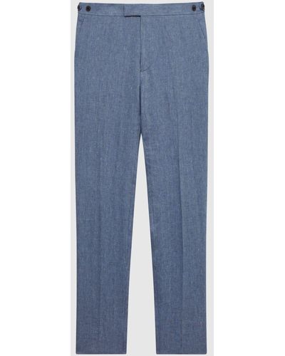 Reiss Cheltenham - Chambray Cheltenham Slim Fit Linen Herringbone Pants, 32 - Blue
